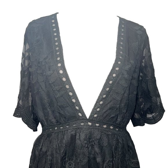 Like new The Impeccable Pig Black Deep V Lace Romper or Mini Dress Size … - Picture 6 of 9